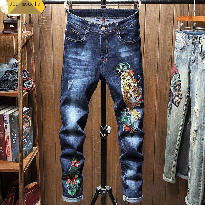 Quần jeans Thêu Hình Rồng Trung Hoa Co Giãn Mẫu Mới 2021 Thời Trang Xuân Thu Cho Nam