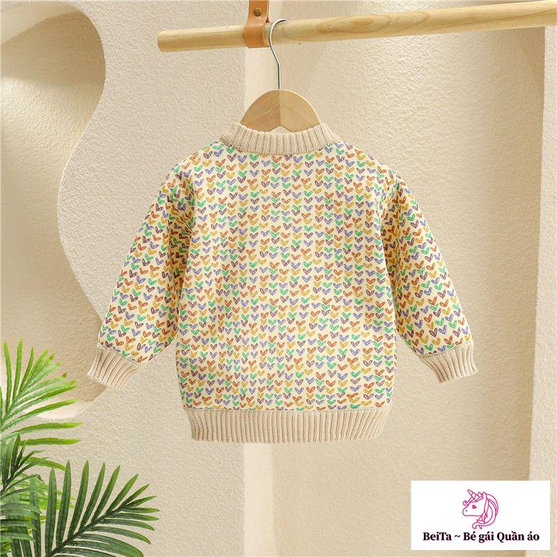 Áo Sweater Dệt Kim Lót Lông Cừu Dày Thời Trang Thu Đông Phong Cách Mới Cho Bé Gái