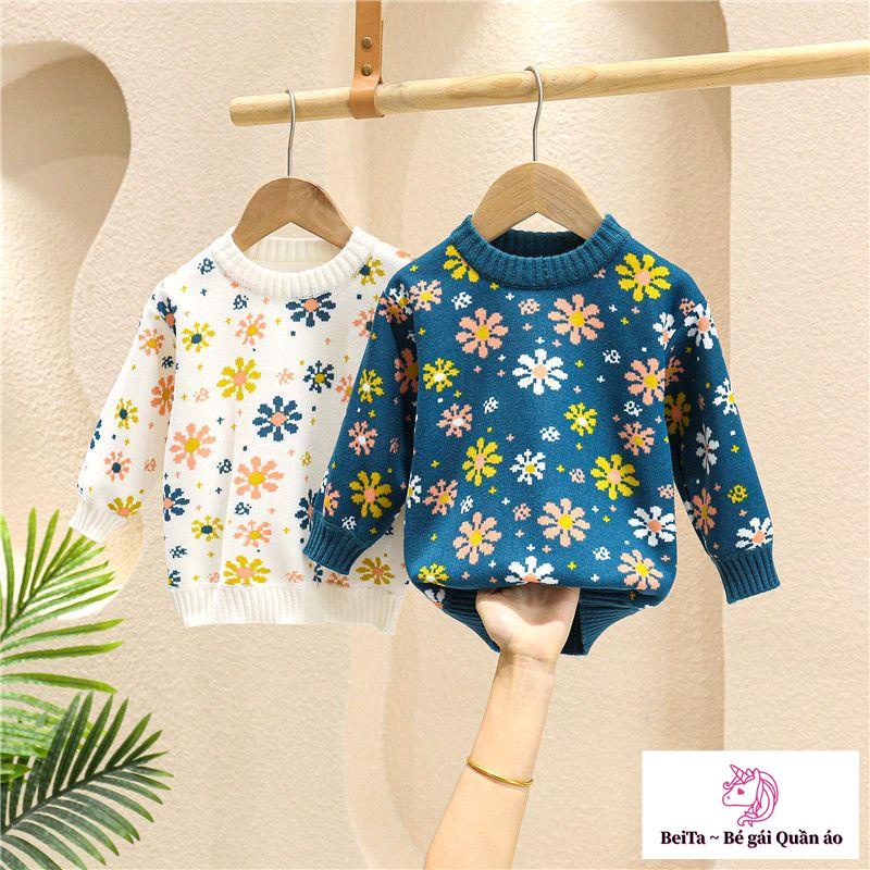 Áo Sweater Dệt Kim Lót Lông Cừu Dày Thời Trang Thu Đông Phong Cách Mới Cho Bé Gái