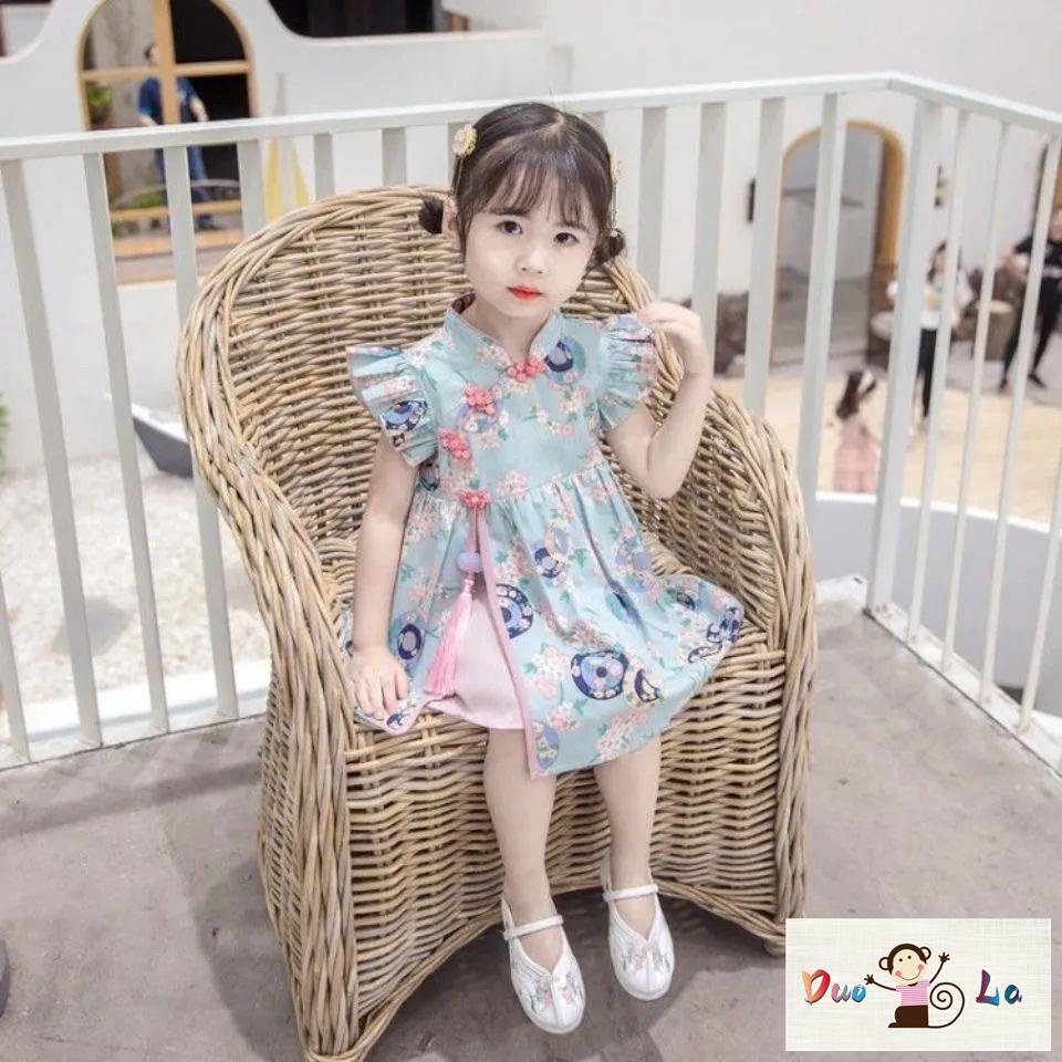 Đầm Sườn Xám Trung Hoa Mùa Hè Phong Cách Mới Cho Bé Gái