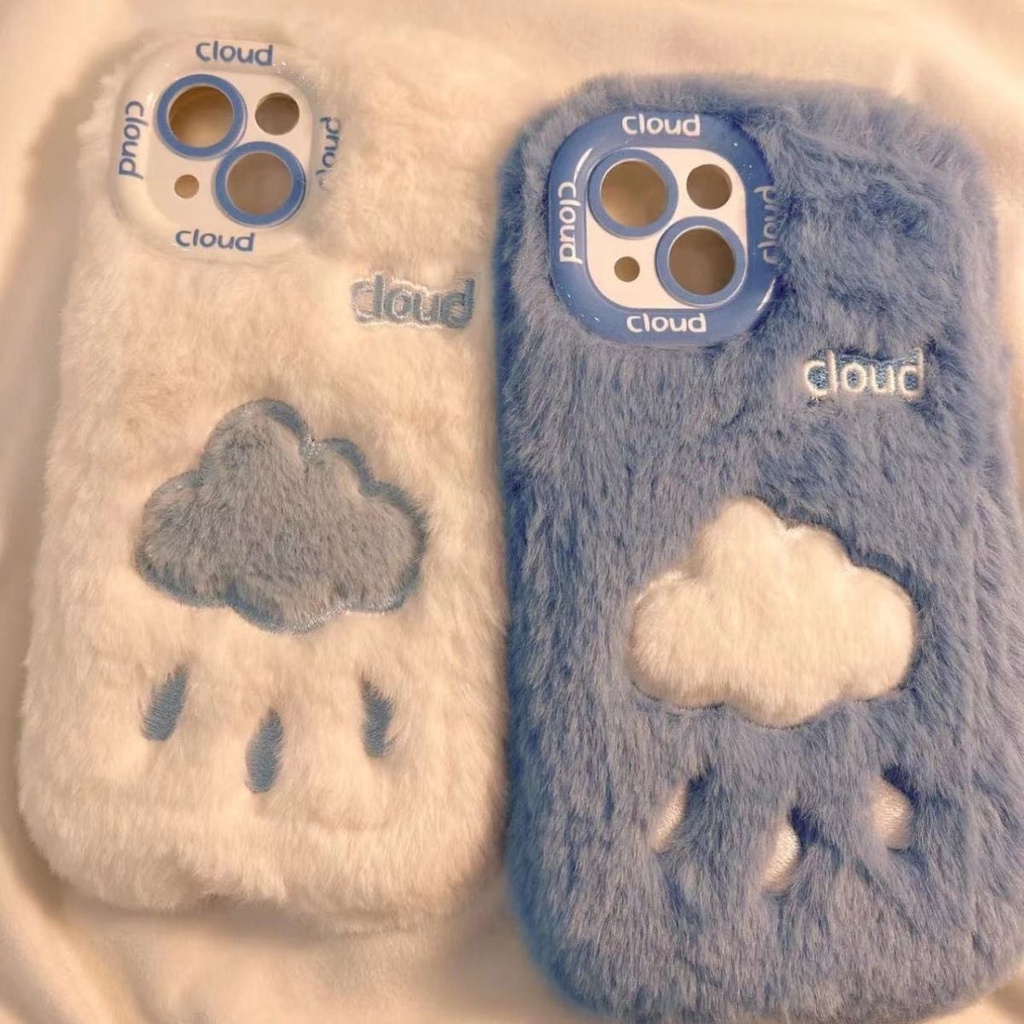 Ốp Điện Thoại Phủ Lông Họa Tiết Đám Mây Mưa Dễ Thương Cho iphone13 iphone phone case 14promax12 11