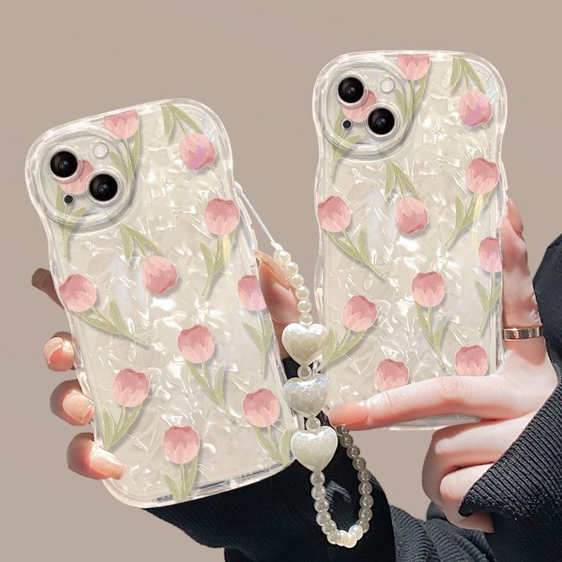 Ốp Điện Thoại Mềm Họa Tiết Hoa tulip Màu Hồng Dễ Thương Cho Iphone 13 14 12Promax11 Xsmax 7p