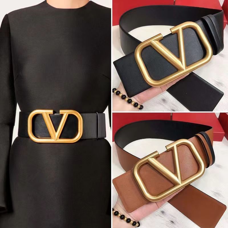 Valentino Dây Nịt Da Thật Bản Rộng Phong Cách Âu Mỹ Cổ Điển Thời Trang Cho Nữ