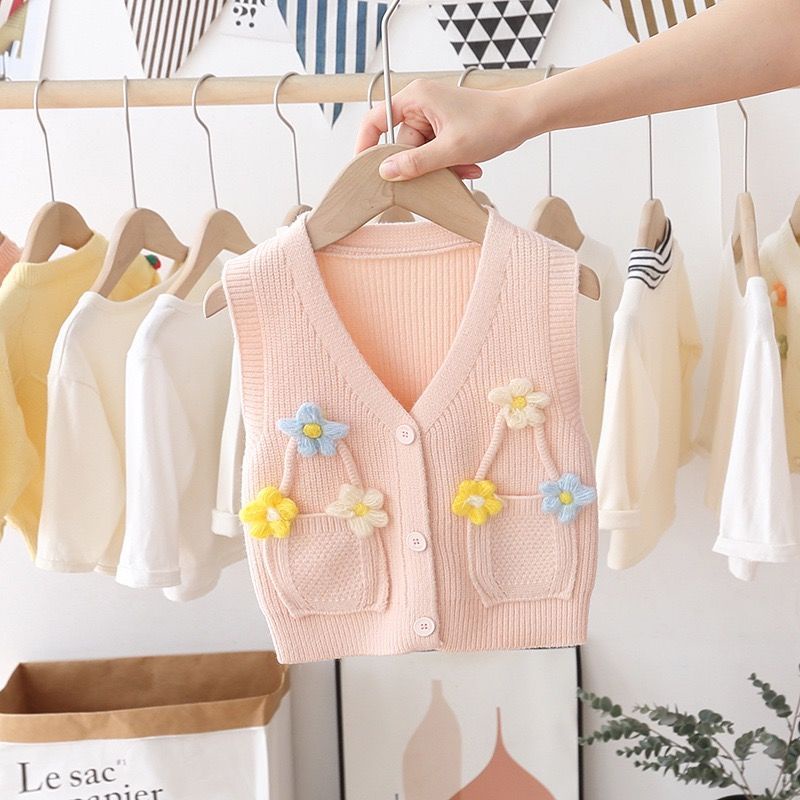 Bộ Áo Khoác cardigan + Áo sweater Dệt Kim Thời Trang Mùa Thu 2021 Mới Cho Bé Gái