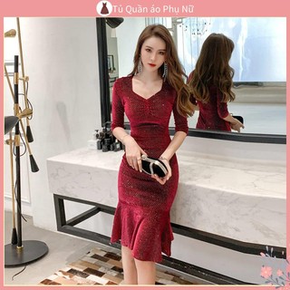 Ch t L Ng cao đầm đuôi cá Ôm Dáng Cổ Vuông Phong Cách Phương Tây Thời Trang Thu Đông cá Tính Mới Dành Cho Nữ