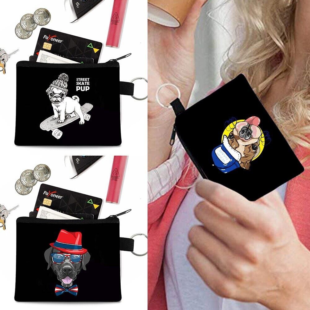 Coin Purse Women Key Bag Card Pack Organizer Pouch Clutches Mini Canvas Zipper Wallet Handbag Dog Pr