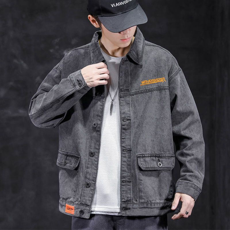 S-4XL Áo Khoác Bò Ôm Dáng Màu Đen Áo Khoác Bò Thời Trang Nam Áo Khoác Bò Nam Học Sinh Thanh Thiếu Niên