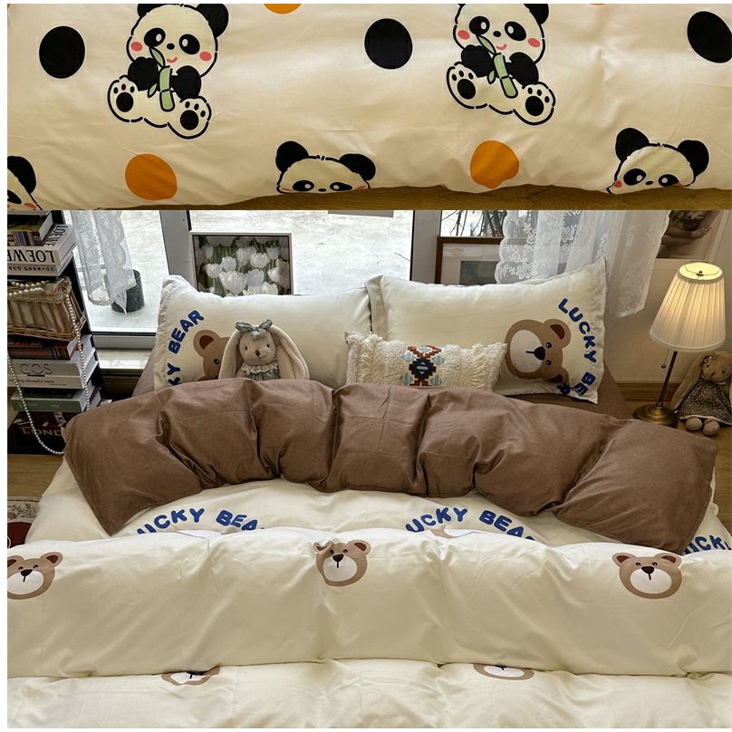 Đen Bộ Chăn Ga Và Vỏ Gối cotton Họa Tiết Hoạt Hình Xinh Xắn