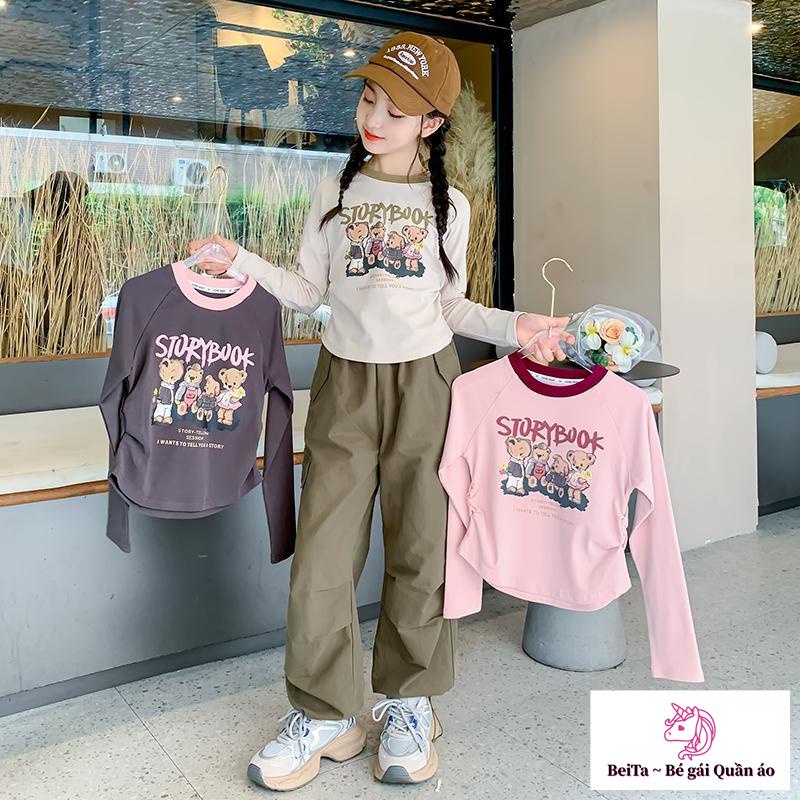 Áo Thun Tay Dài Phong Cách Thời Trang Xuân Thu Mới Cho Bé Gái