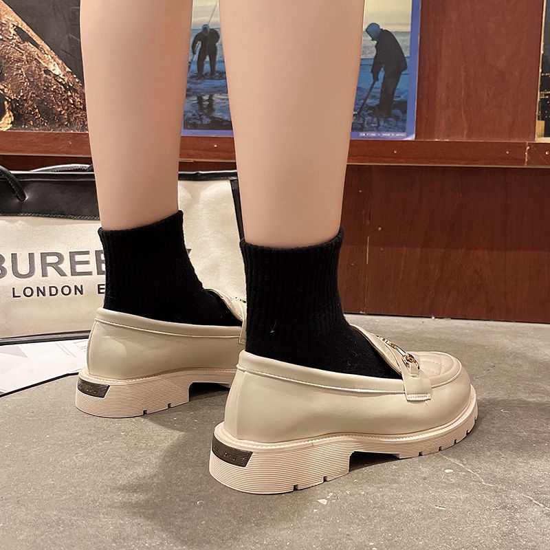 Giày Lười Da Đính Nơ Phong Cách Hàn Quốc Cho Nữ