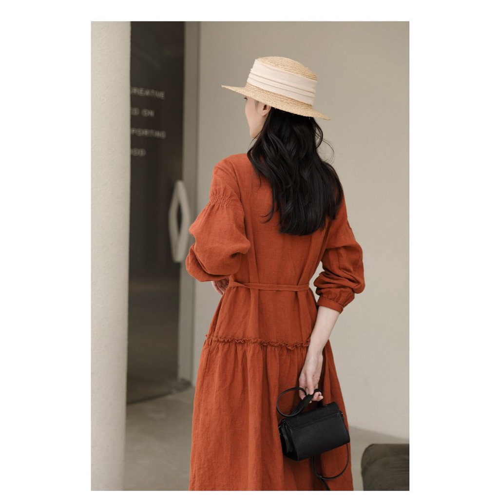 Hàng Mới Về Mới Đầm cotton Lanh Tay Dài Dáng Rộng Phong Cách Pháp Cổ Điển Thời Trang Xuân Thu 2023