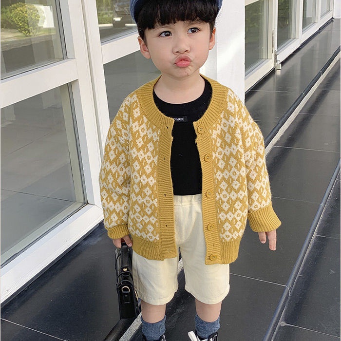 Áo Khoác Cardigan Dệt Kim Tay Dài Thời Trang Xuân Thu Cho Bé Trai