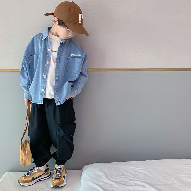 Áo Sơ Mi denim Tay Dài Phong Cách Thời Trang Xuân Thu Mới Cho Bé Trai