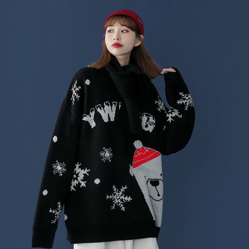 Áo Khoác sweater Dệt Kim Màu Đỏ Giáng Sinh 40% off] Phong Cách Hàn Quốc Mùa Thu Và Mùa Đông Mới Cho Nữ