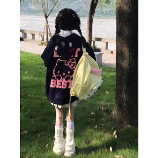  Hellokitty Áo Khoác hoodie Dày Dặn Form Rộng Họa Tiết Hello Kitty Thời Trang Thu Đông 