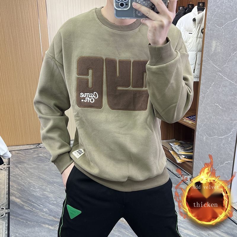 M-5XL 2023 mẫu mới Cổ tròn Rộng rãi dày Áo hoodie Nam giới Đơn giản  Thêu Chữ cái dài tay