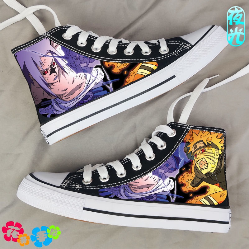 Giày Thể Thao Vải canvas Cổ Cao Dạ Quang Thoáng Khí In Hình naruto Cá Tính Cho Nam