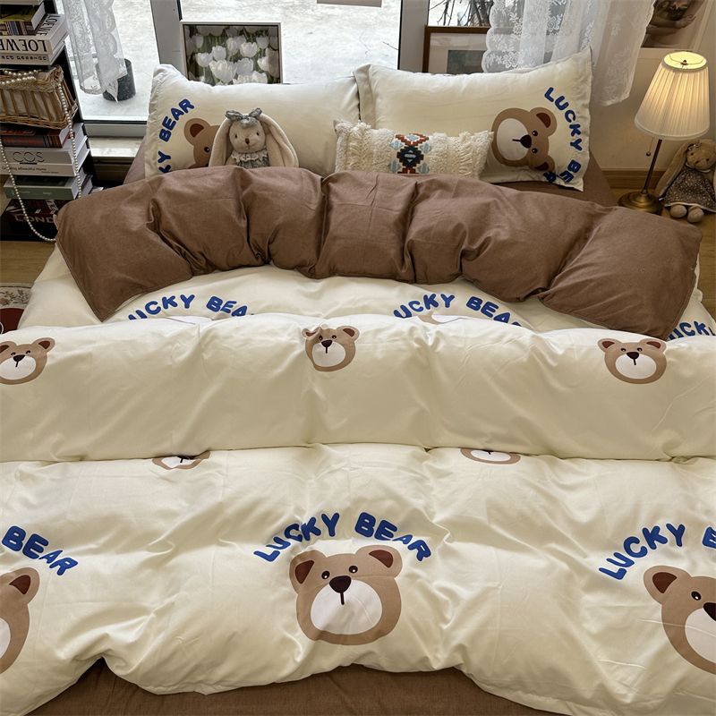 Đen Bộ Chăn Ga Và Vỏ Gối cotton Họa Tiết Hoạt Hình Xinh Xắn