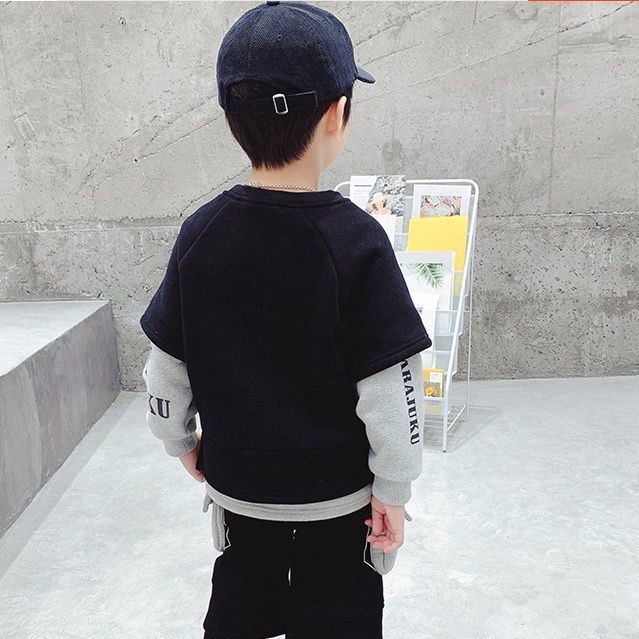 Áo Sweater Tay Dài Giả Hai Lớp Phong Cách Hàn Quốc Kiểu Mới Mùa Xuân Thu Kích Thước Vừa Và Lớn Cho Bé Trai