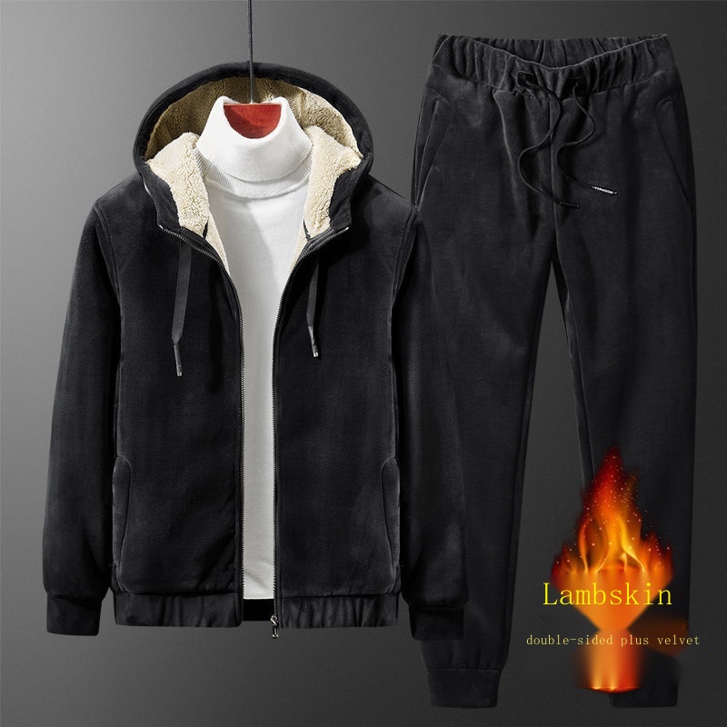 Set Đồ Thể Thao Hai Món Gồm Áo Khoác cardigan Lót Nhung Dày Dặn Ấm Áp Phong Cách Hàn Quốc Thời Trang Thu Đông Cho Nam