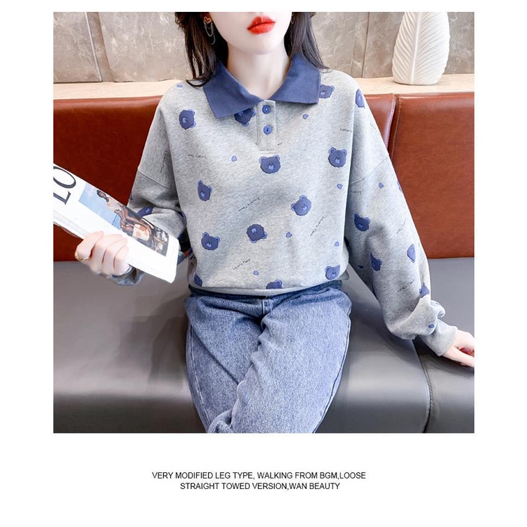 Áo Thun Sweater Dáng Rộng Tay Dài In Họa Tiết Thời Trang Xuân Thu Cho Nữ