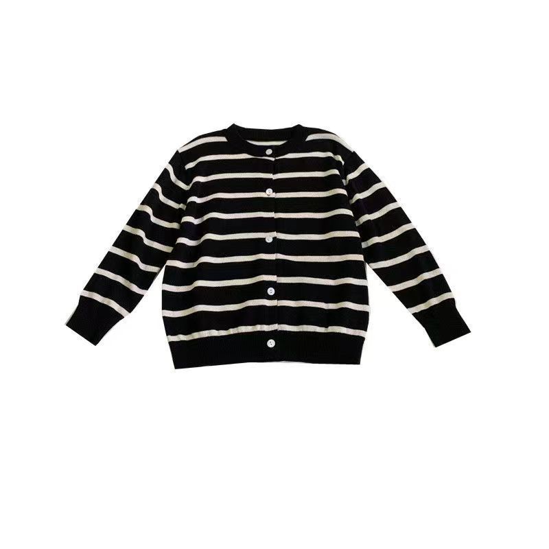 Áo Khoác cardigan Dệt Kim Kẻ Sọc Trắng Đen Phong Cách Hàn Quốc Cho Bé Trai