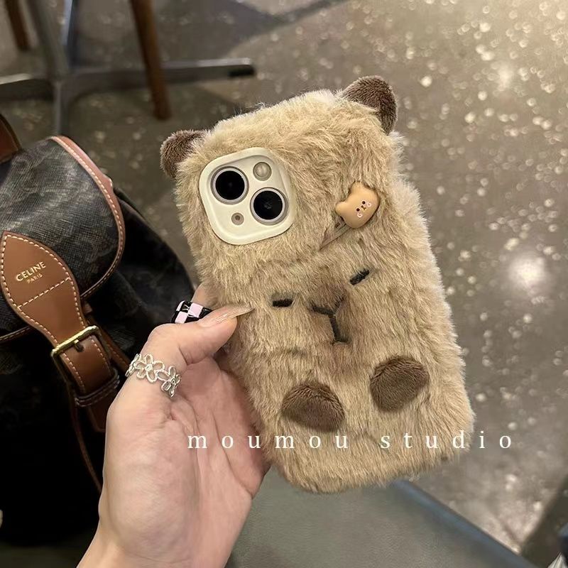 Ốp Điện Thoại Phủ Lông Mềm Mại Hình capybara Dễ Thương Cho iphone13 14promax15 12 11