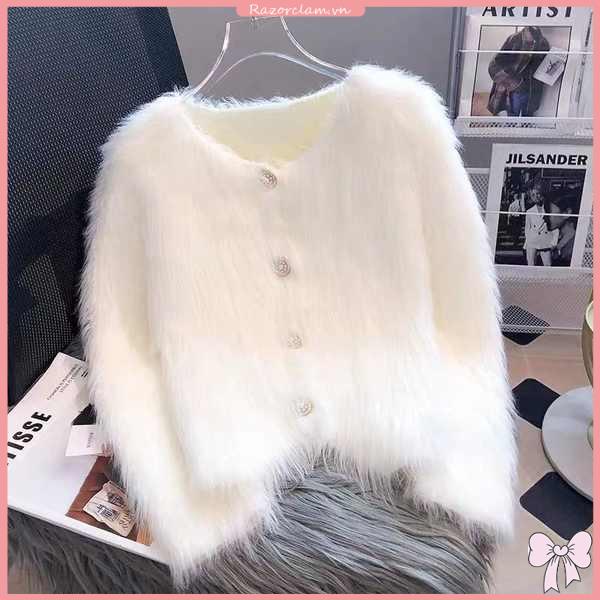 Áo Khoác cardigan Dệt Kim Phối Lông Cừu Ấm Áp Hợp Thời Trang