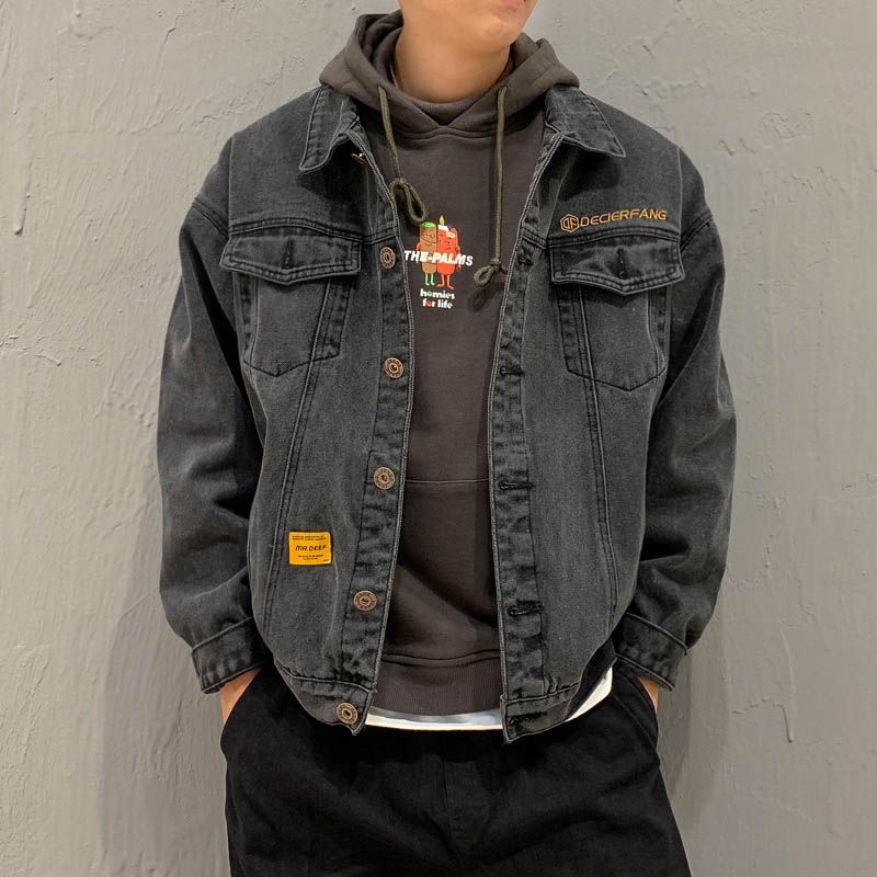 S-5XL Áo Khoác Nam Áo Khoác Bò Dáng Rộng Đẹp Trai Sành Điệu Cho Nam Học Sinh Áo Khoác Nam Phong Cách Hàn Quốc