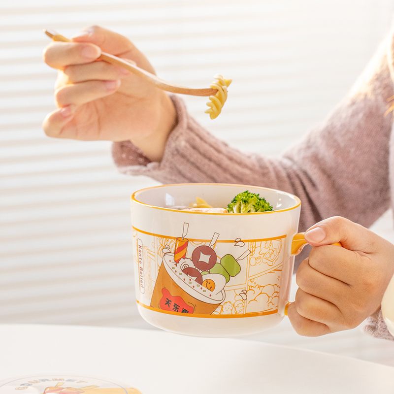 Bát Gốm Ăn Mì / Súp Cỡ Lớn Có Nắp Phong Cách Nhật Bản Cho Học Sinh / Ký Túc Xá / Văn Phòng