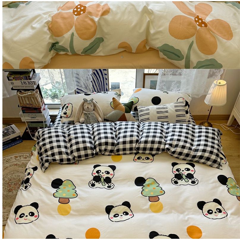 Đen Bộ Chăn Ga Và Vỏ Gối cotton Họa Tiết Hoạt Hình Xinh Xắn