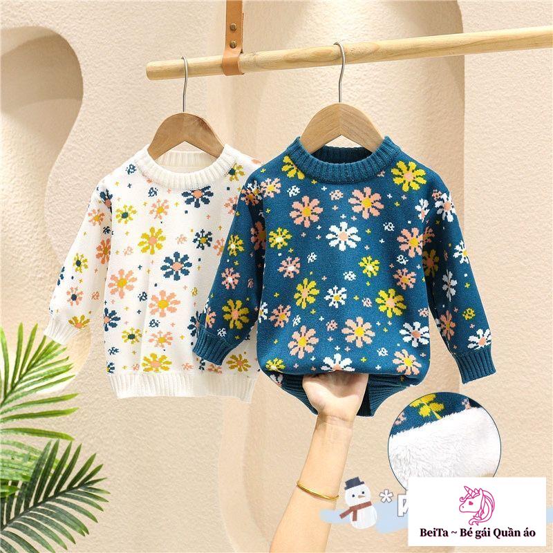Áo Sweater Dệt Kim Lót Lông Cừu Dày Thời Trang Thu Đông Phong Cách Mới Cho Bé Gái
