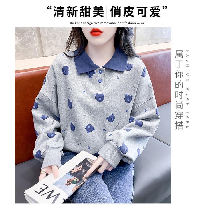 Áo Thun Sweater Dáng Rộng Tay Dài In Họa Tiết Thời Trang Xuân Thu Cho Nữ