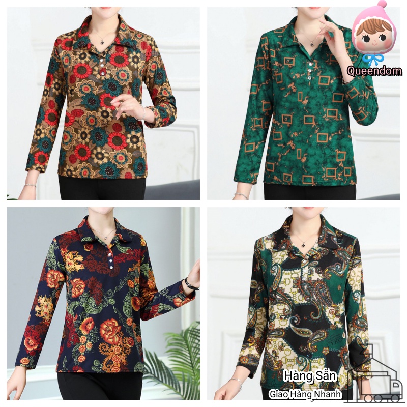 XL-4XL Áo Thường Ngày Rộng Rãi Cỡ To Cho Người Trung Niên Và Cao Tuổi Áo Sơ Mi Nữ Dài Tay Mẫu Mới