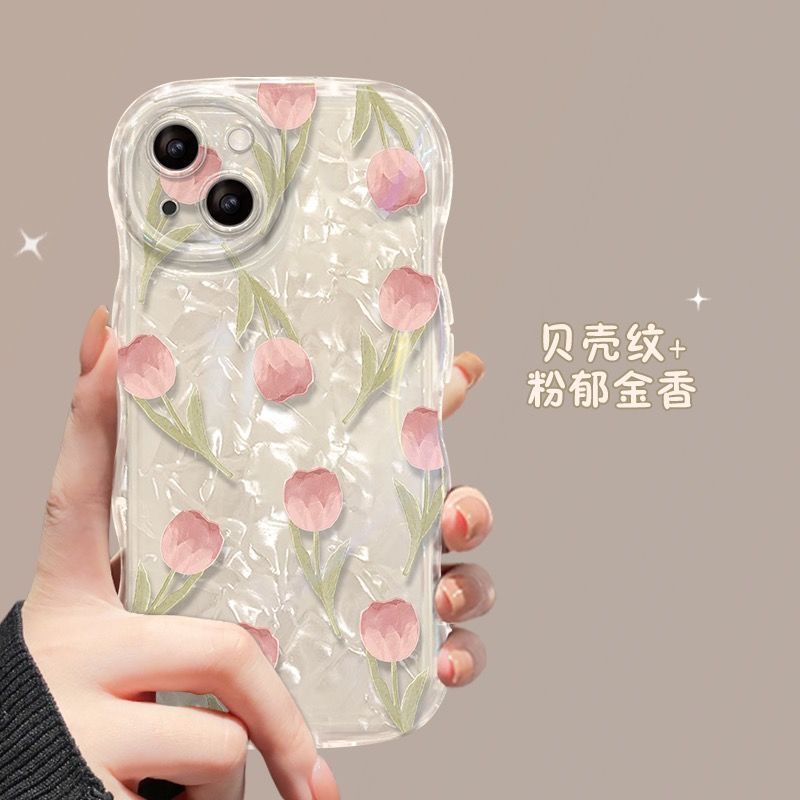 Ốp Điện Thoại Mềm Họa Tiết Hoa tulip Màu Hồng Dễ Thương Cho Iphone 13 14 12Promax11 Xsmax 7p