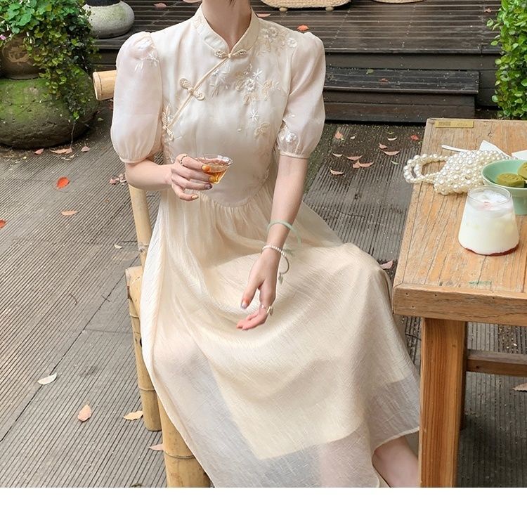 Đầm Sườn Xám Cách Tân Cài Khóa Phong Cách Trung Hoa Mới Mùa Hè 2023#231016