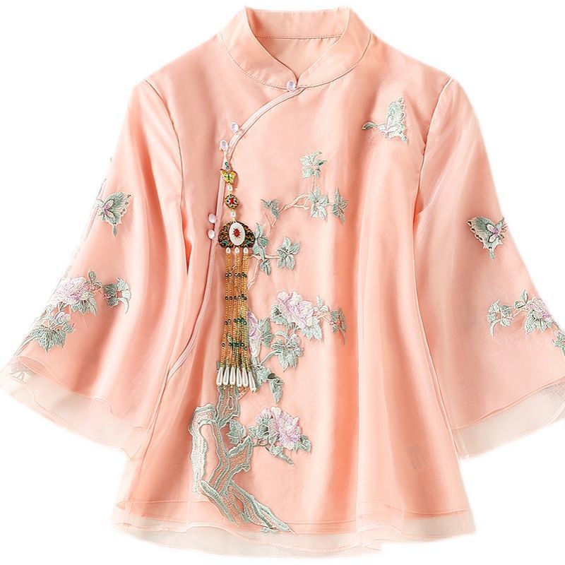 Áo Sườn Xám Ngắn Cài Nút Thêu Họa Tiết Phong Cách Trung Hoa Cổ Điển Thiết Kế Mới Thời Trang Cho Nữ