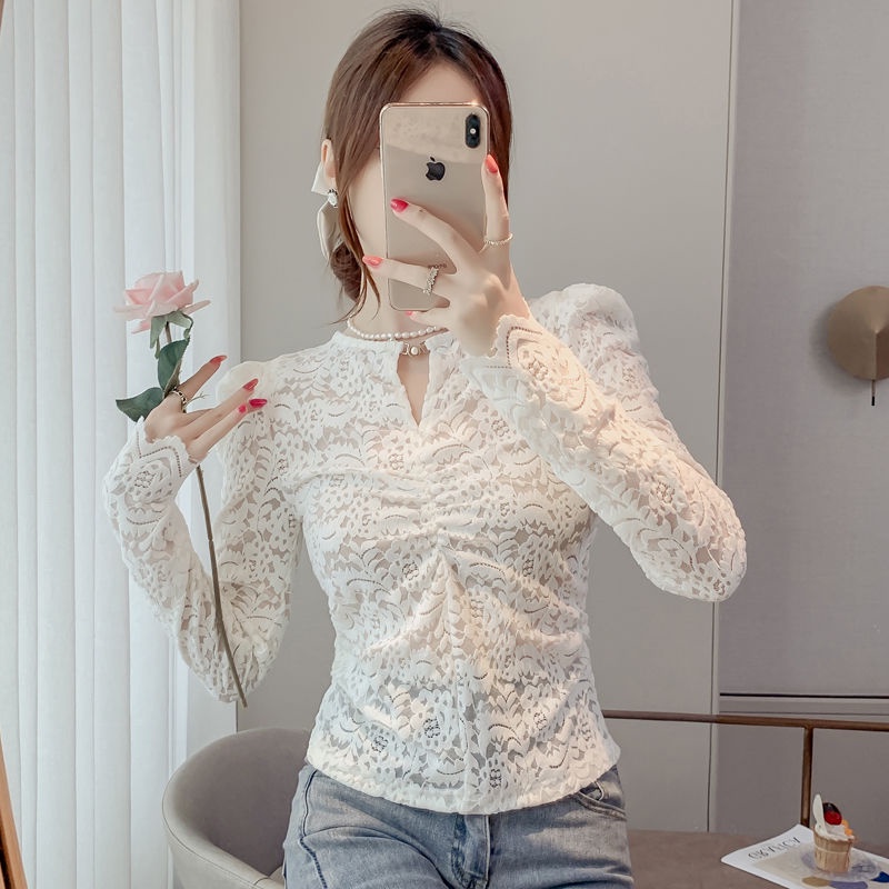 Áo Thun Phối Ren Phong Cách Hàn Quốc Thời Trang Mùa Thu Mới Cho Nữ