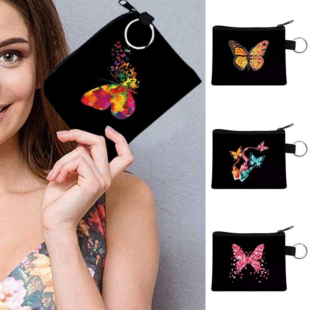 Wallet Women Key Bag Card Holder Coin Purse Clutch Handbag Earphone Storage Pack Butterfly Print Min