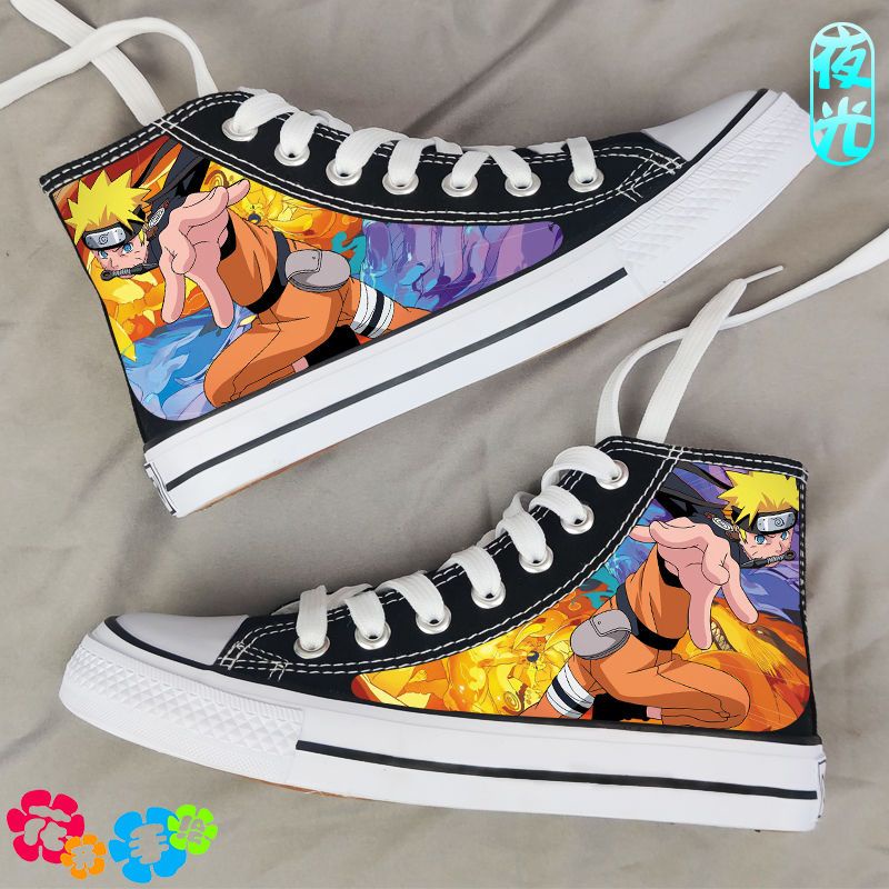 Giày Thể Thao Vải canvas Cổ Cao Dạ Quang Thoáng Khí In Hình naruto Cá Tính Cho Nam