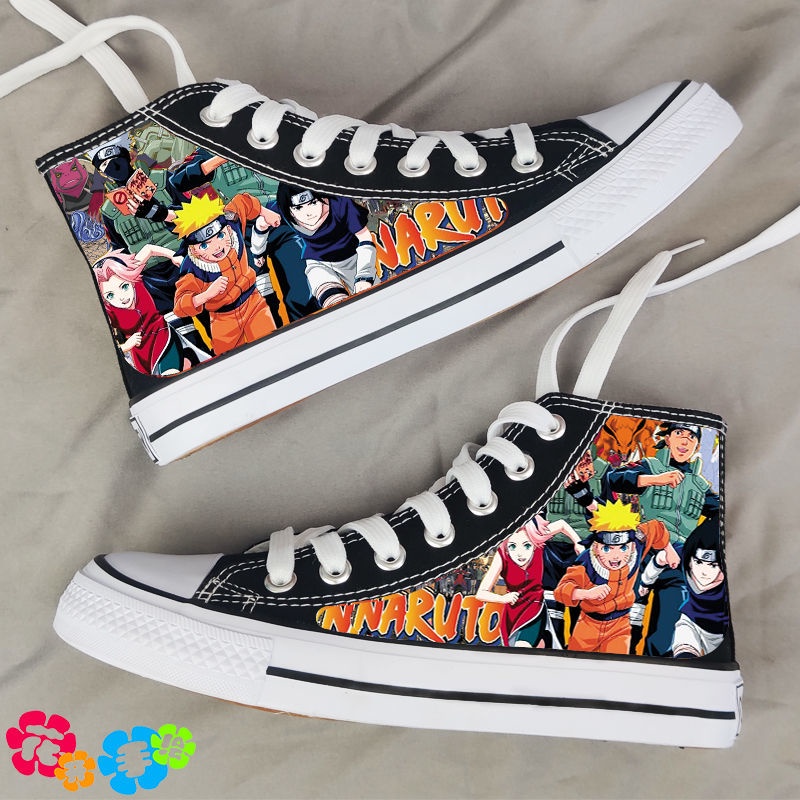 Giày Thể Thao Vải canvas Cổ Cao Dạ Quang Thoáng Khí In Hình naruto Cá Tính Cho Nam