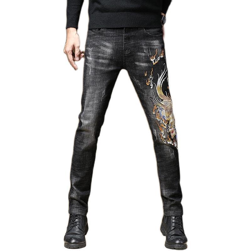 Quần Jean Dài Thêu Họa Tiết Phong Cách Trung Hoa Màu Đen Thời Trang Mùa Hè Cho Nữ