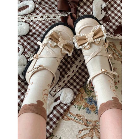 Giày Da Mũi Tròn Đế Bằng Cột Dây Kiểu lolita Dễ Thương