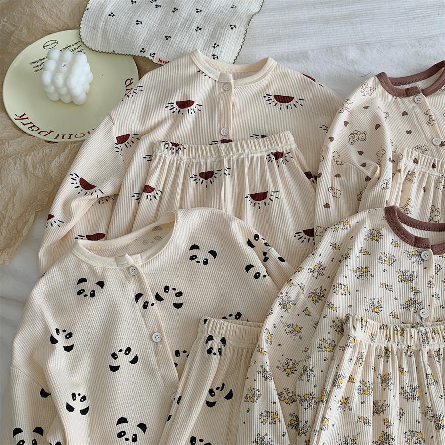 Bộ Đồ Ngủ cotton Tay Dài Thời Trang Xuân Thu Phong Cách Hàn Quốc 2023 Dành Cho Bé Trai Gái