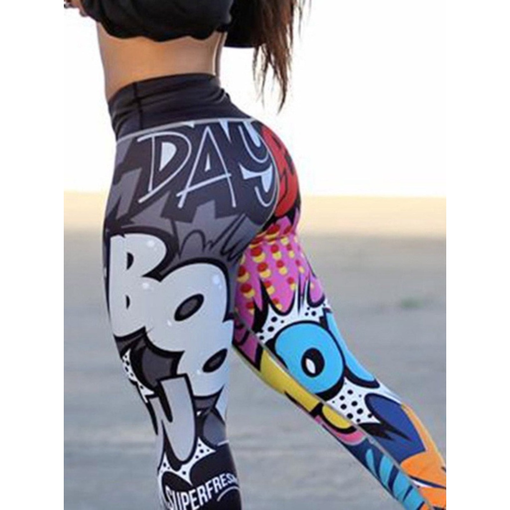 Quần Legging Thể Thao Ôm Dáng In Chữ boom Tập yoga Bán Chạy