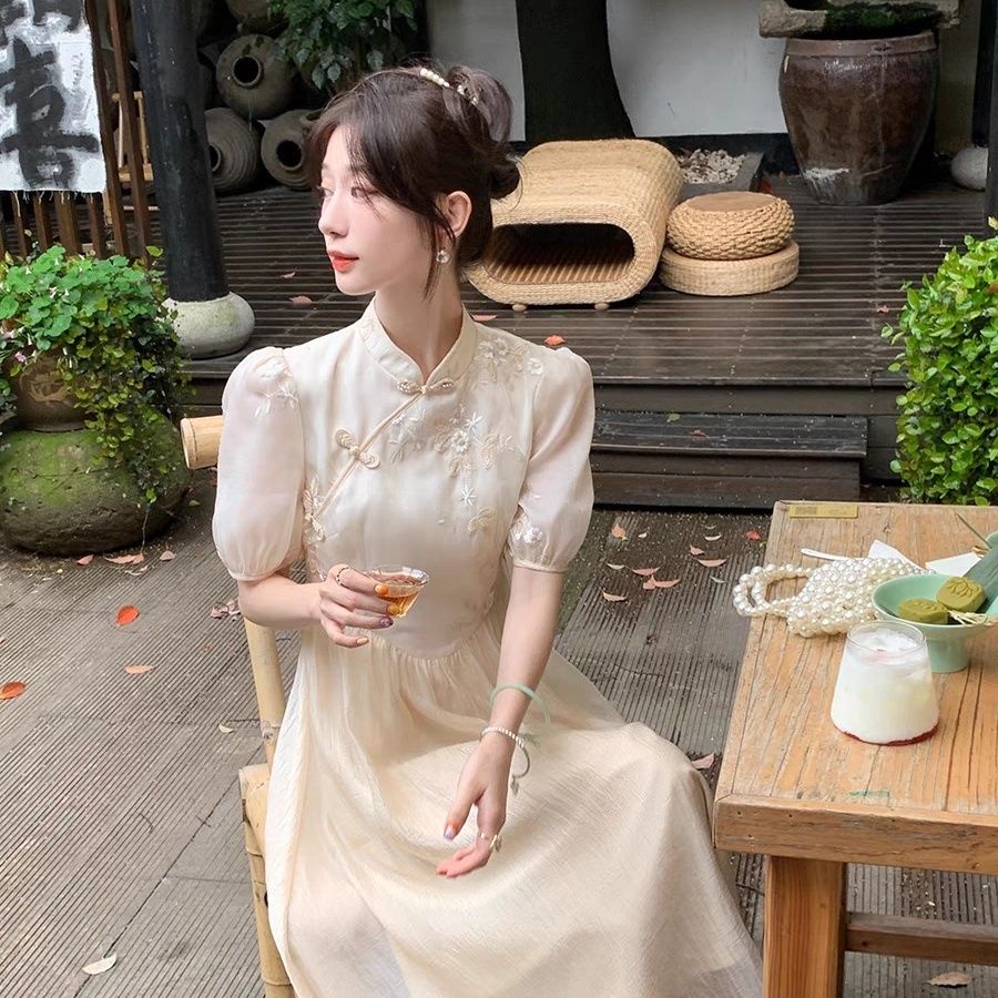 Đầm Sườn Xám Cách Tân Cài Khóa Phong Cách Trung Hoa Mới Mùa Hè 2023#231016