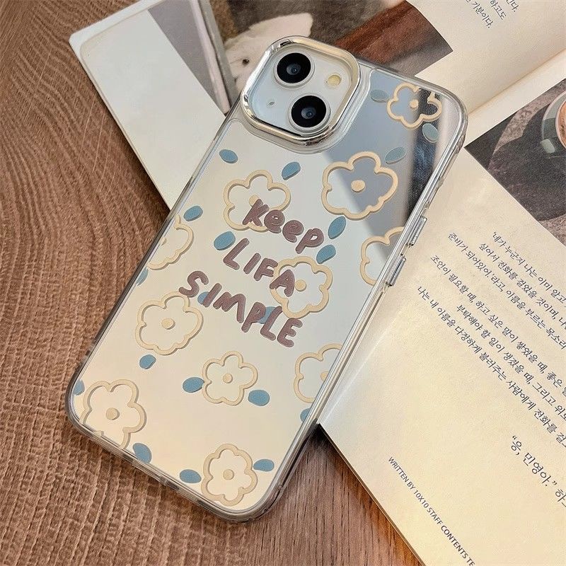 Ốp Điện Thoại Mặt Gương Họa Tiết Hoa Đơn Giản Cao Cấp Cho apple 15promax iphone14 1312 xr