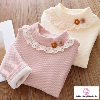 [Hàng Mới Về] Áo Thun Lót Lông Cừu Dày Cổ Cao Dễ Thương Thời Trang Mùa Đông Cho Bé Gái