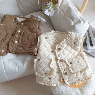 Hàng Bán Chạy Bán Chạy Hàng Có Sẵn Áo Không Tay cotton Lông Cừu Dày Dặn Thêu Hình Trái Tim Phong Cách Mới Hợp Thời Trang Thu Đông Cho Bé Gái