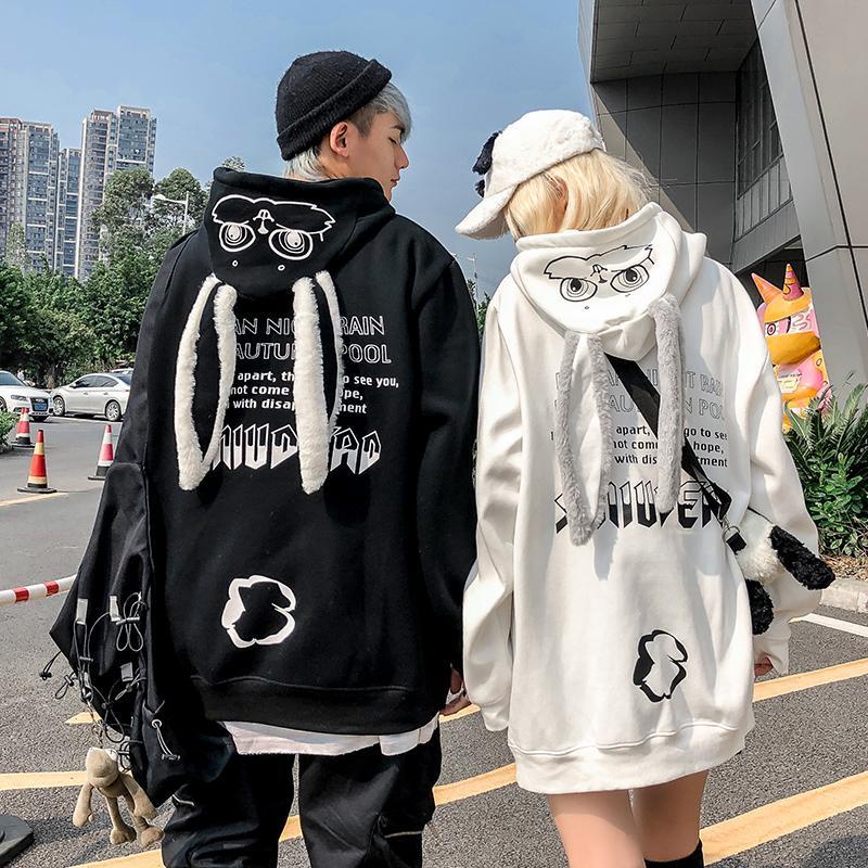 Áo Hoodie Lót Nhung Dày Dặn Trang Phục Cặp Đôi Tai Thỏ Siêu hot s cec